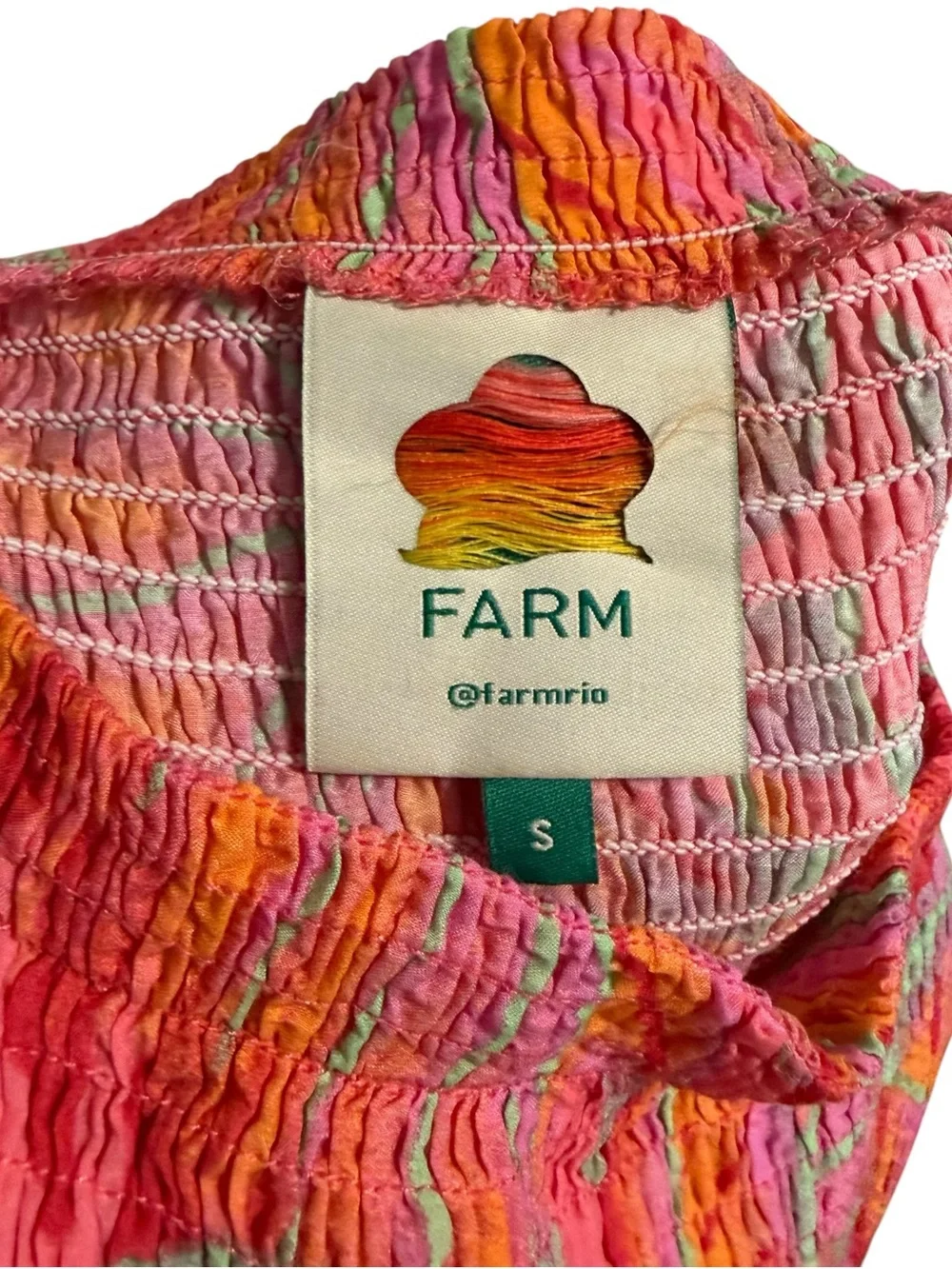 FARM Rio Bright Forest Frilled Top and Smocked Waist Pants RARE SET Size Small